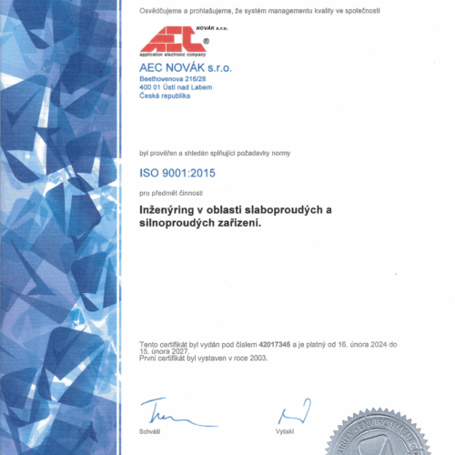 AEC Certifikát ISO 9001:2015