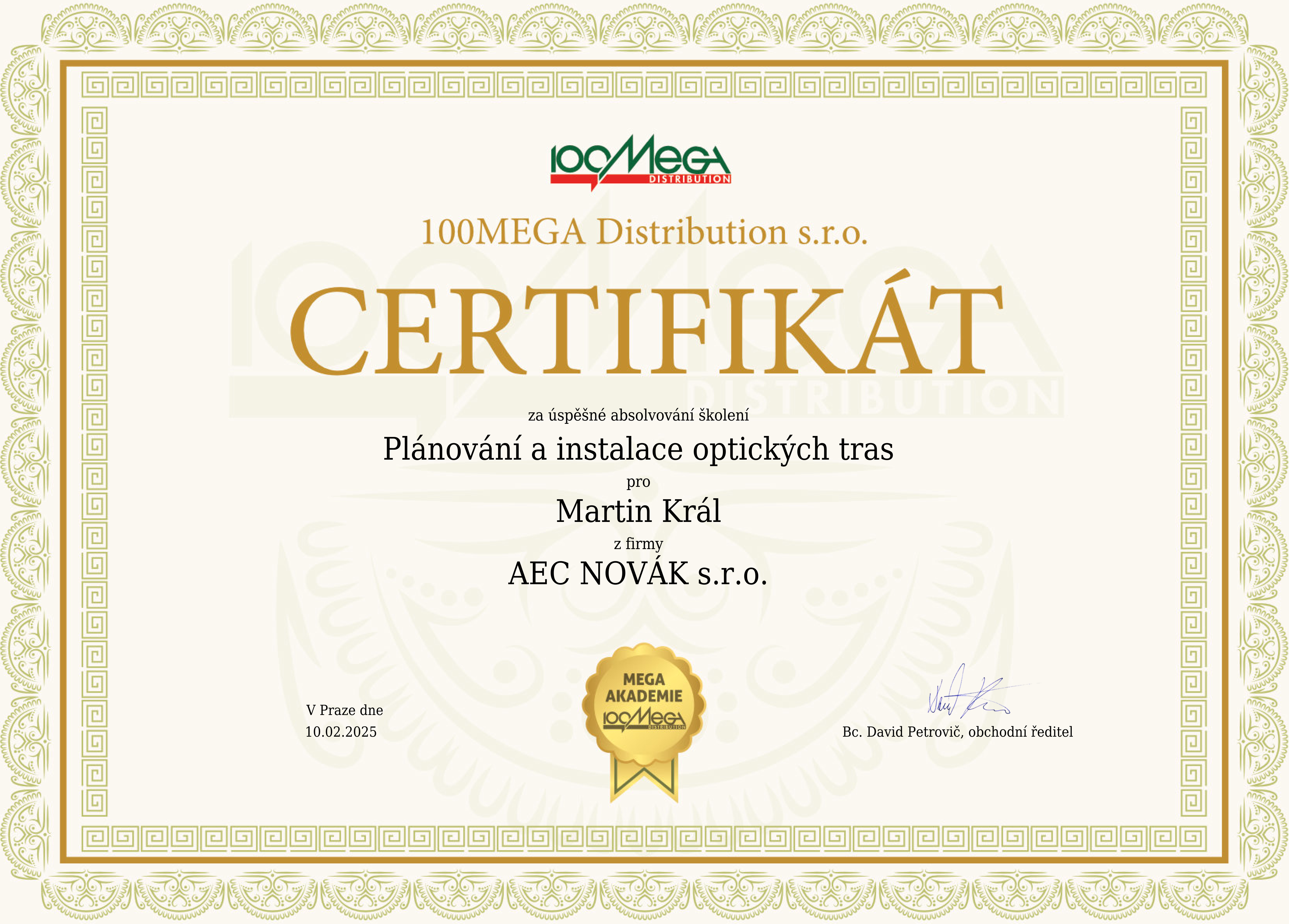 OPTICKE sítě – Certifikat Planovani a instalace tras