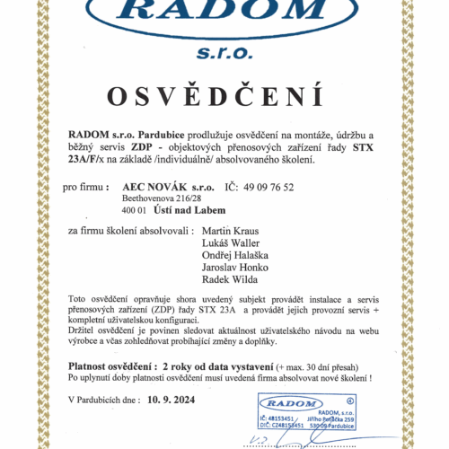 RADOM montáž, údržba a servis ZDP AEC NOVAK