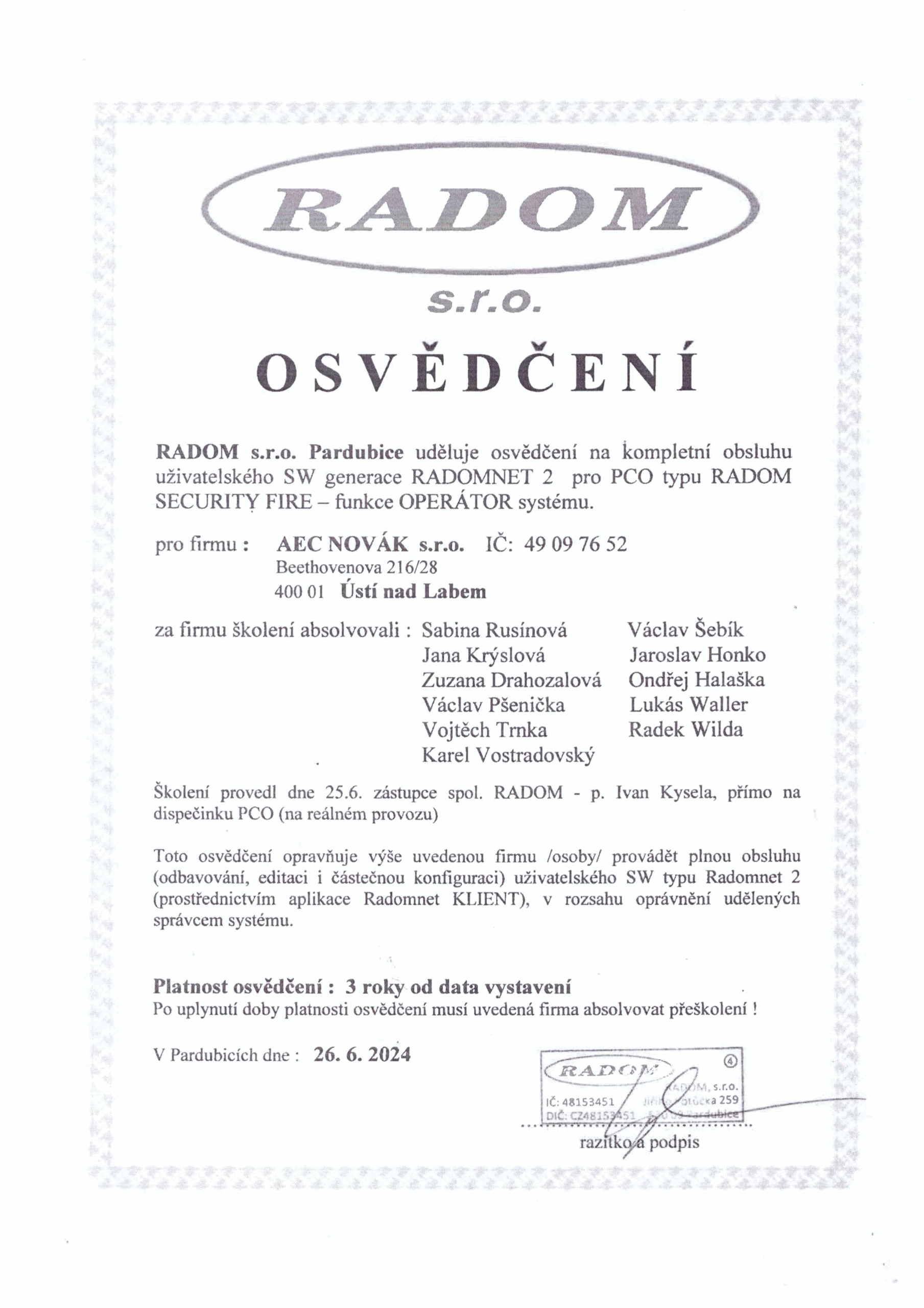 RADOM obsluha PCO
